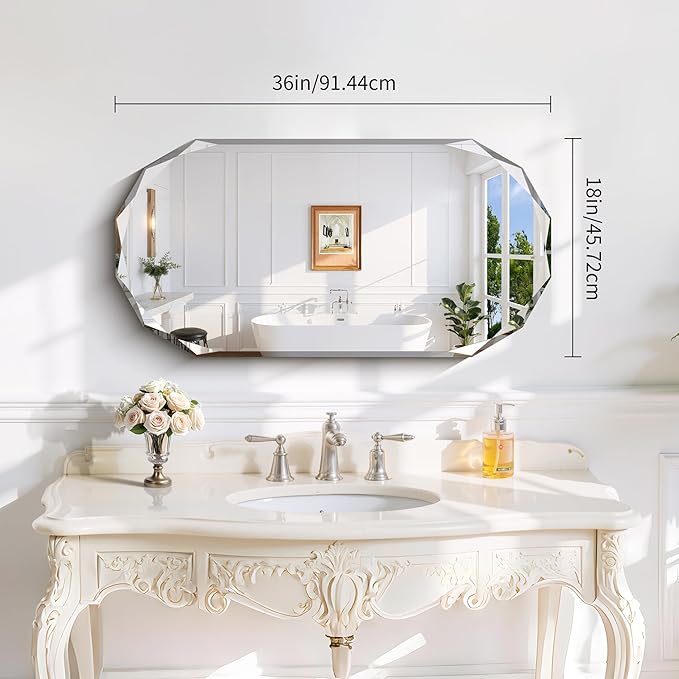 GLASHOM Beveled Edge Frameless Bathroom Mirror, Oval Wall Mirror - Image 5