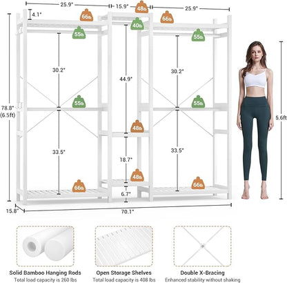 Homykic Bamboo Closet System Clothes Rack, Large Freestanding Garment Rack - Image 5