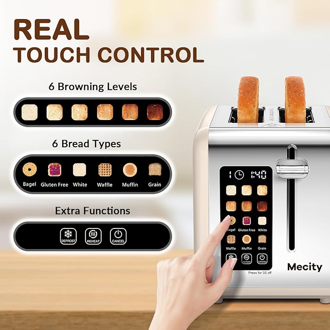 Mecity 2 Slice Touch Screen Toaster, 1.5" Wide Slot, Stainless Steel Smart - Image 2