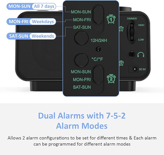 uscce Digital Dual Alarm Clock Radio - Image 3