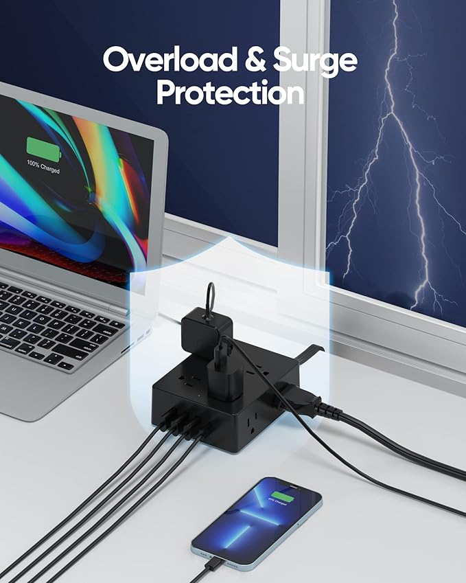 Surge Protector Power Strip, Olcorife 25ft Long Extension Cord - Image 4