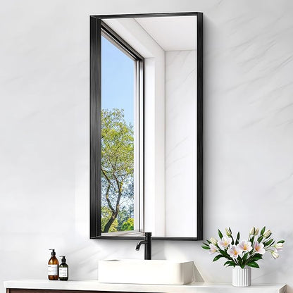 Black Bathroom Mirror, 40x20 Inch Rectangular Framed Mirror, Large Wall Mounted by Unknown