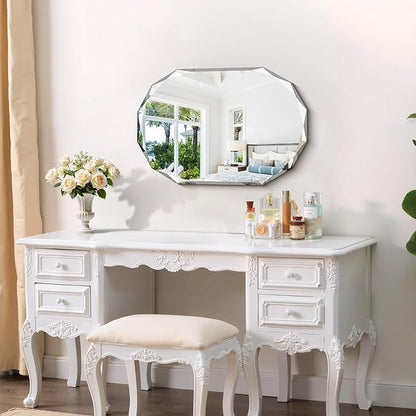 GLASHOM Beveled Edge Frameless Bathroom Mirror, Oval Wall Mirror - Image 2