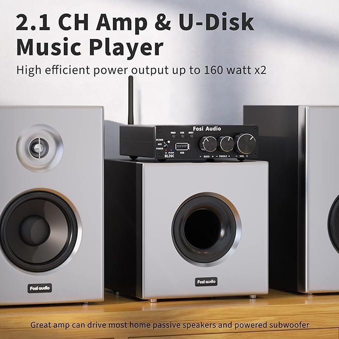 Fosi Audio BL20C Bluetooth 5.0 Stereo Audio Receiver Amplifier 320 Watts 2.1 CH - Image 3