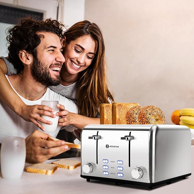 Aigostar Toaster 4 Slice 1.6" Wide Slot Stainless Steel Toasters - Image 7