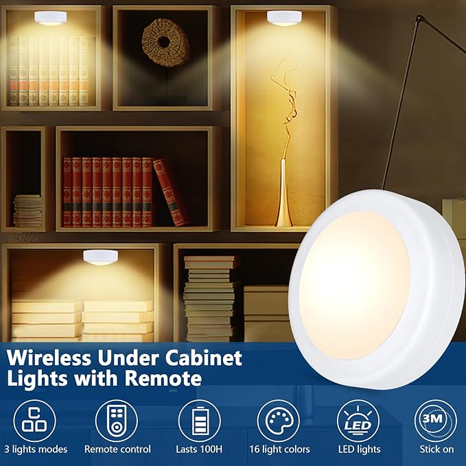 Yiliaw 12 Pack LED Puck Lights Remote Control 16 Color Changeable Under Cabinet - Image 2