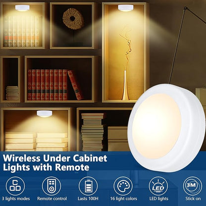 Yiliaw 3 Pack LED Puck Lights Remote Control 16 Color Changeable Under Cabinet - Image 2