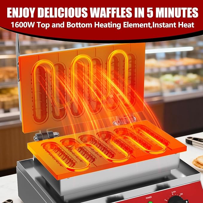 CROSSON Commercial 6PCS Waffle Stick Maker, Non-Stick Triple-Layer Coating Corn - Image 2