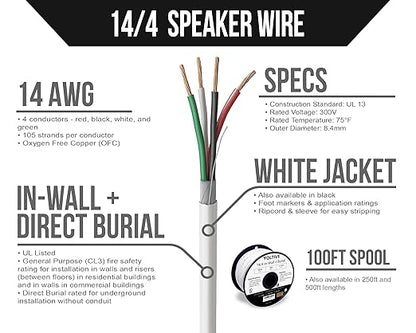 Voltive 14/4 Speaker Wire, in-Wall CL3 & Direct Burial, 100ft - Image 2