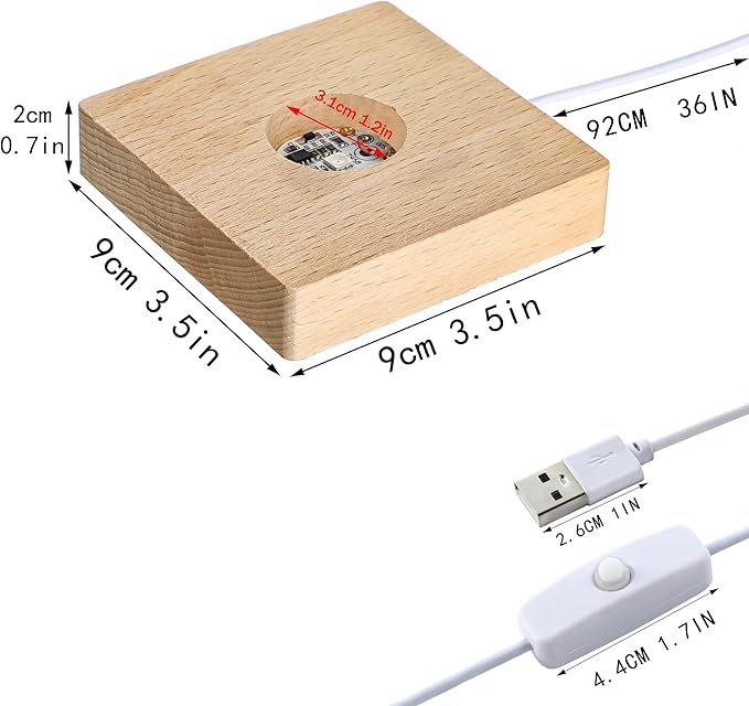 ZEERSHEE Pack 2 LED Light Base for Crystal Colorful Lights Square Wood Display - Image 2