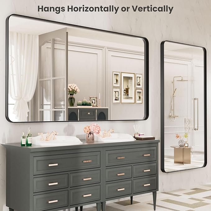 LOAAO 77X36 Inch Black Metal Framed Bathroom Mirror - Image 3