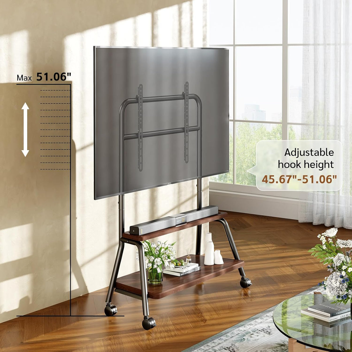 Mobile TV Stand on Wheels, Heavy-Duty Rolling TV Cart for 32-75 Inch TVs (Wal...