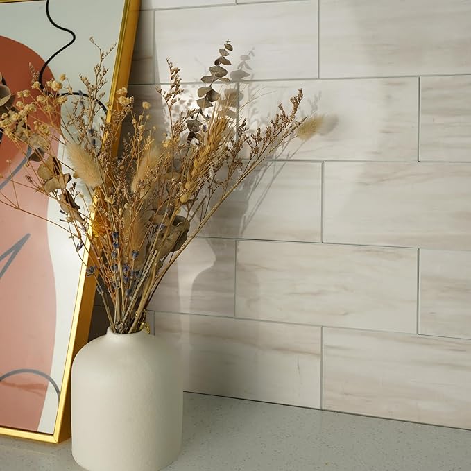 Vamos Tile 100-Piece Glossy Wooden Marble Grain Peel and Stick Backsplash Tile - Image 4