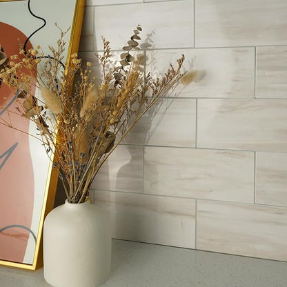 Vamos Tile 100-Piece Glossy Wooden Marble Grain Peel and Stick Backsplash Tile - Image 4