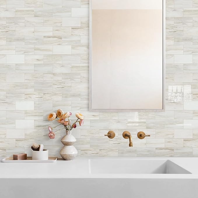 Vamos Tile 4-Piece Glossy Wooden Marble Grain Peel and Stick Backsplash Tile - Image 6