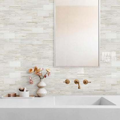 Vamos Tile 4-Piece Glossy Wooden Marble Grain Peel and Stick Backsplash Tile - Image 6