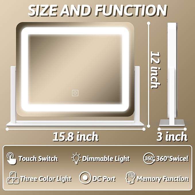 FENNIO Vanity Mirror with Lights, 3 Color Modes & Brightness Adjustable - Image 4
