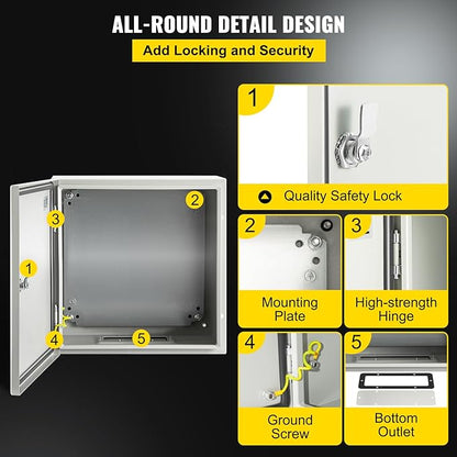 VEVOR NEMA Steel Enclosure 12×12×8, NEMA 4X Steel Electrical Box, IP66 - Image 5