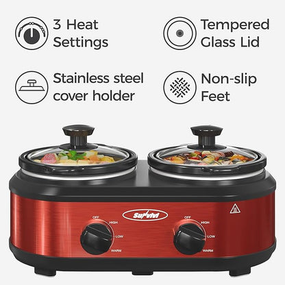 Sunvivi Double Slow Cooker, 2 Pot Small Mini Crock Buffet Servers and Warmer - Image 3