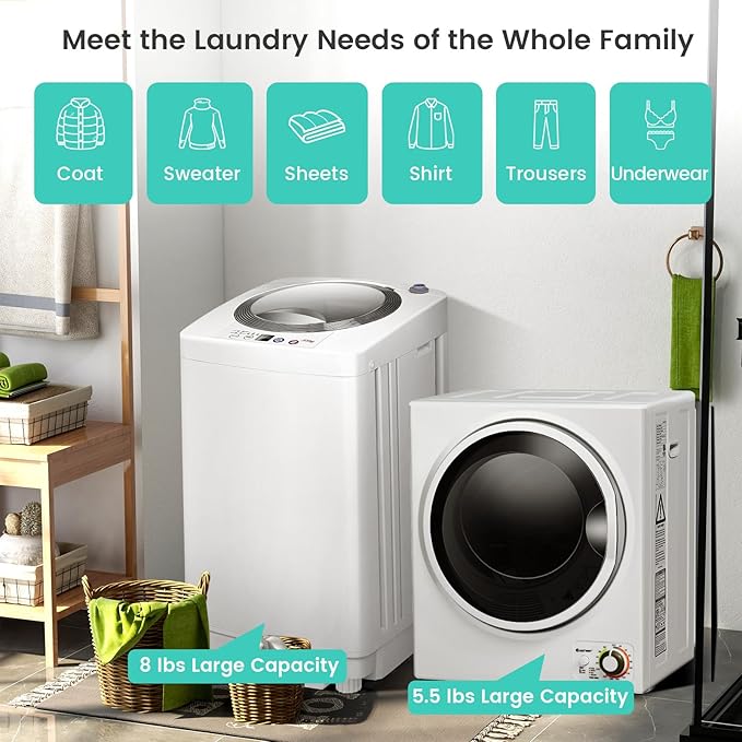 COSTWAY Washer and Dryer Combo Set, 8Lbs Capacity Portable Washing Machine - Image 4
