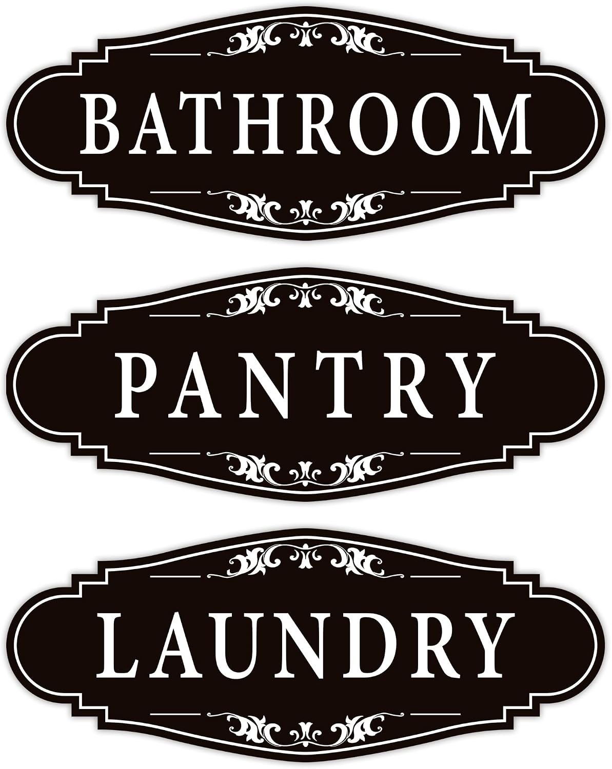 3PCS Bathroom/Laundry Room/Pantry Door Signs Sticker, Self-Adhesive | Weatherproof and Fade-Resistant Vinyl Bathroom Door Decal Decor for Home, House, Business, Office, Apartment（9" x 3.5"）