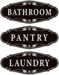 3PCS Bathroom/Laundry Room/Pantry Door Signs Sticker, Self-Adhesive | Weatherproof and Fade-Resistant Vinyl Bathroom Door Decal Decor for Home, House, Business, Office, Apartment（9" x 3.5"）