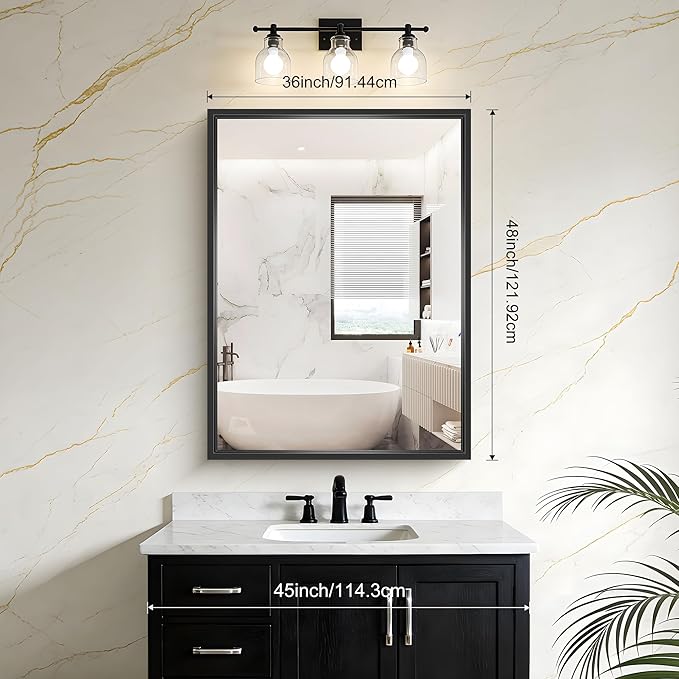 Black Bathroom Mirror, 36x48 Inch Large Rectangle Mirror, 0.6" Thickened Deep - Image 2