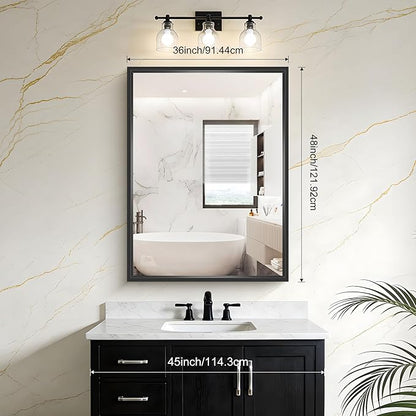 Black Bathroom Mirror, 36x48 Inch Large Rectangle Mirror, 0.6" Thickened Deep - Image 2