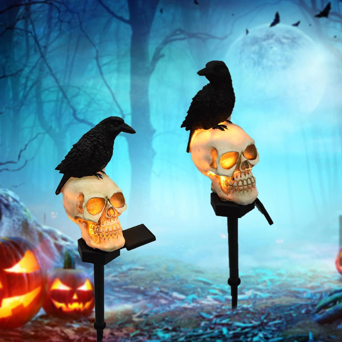 Halloween Solar Pathway Lights - Solar Halloween Skull Stake Lights Decoratio...