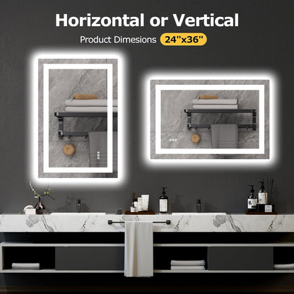 Hivone 24X36 LED Bathroom Mirror with Lights, Anti-Fog, Dimmable, Backlit + Front Lit, Smart Bathroom Vanity Mirror, Memory Function, Shatterproof, Tempered Glass (Horizontal/Vertical)