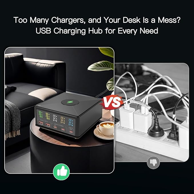 USB Charger Station Multi Port: Desktop 160W Power Fast Charging Hub Wall Block - Image 2