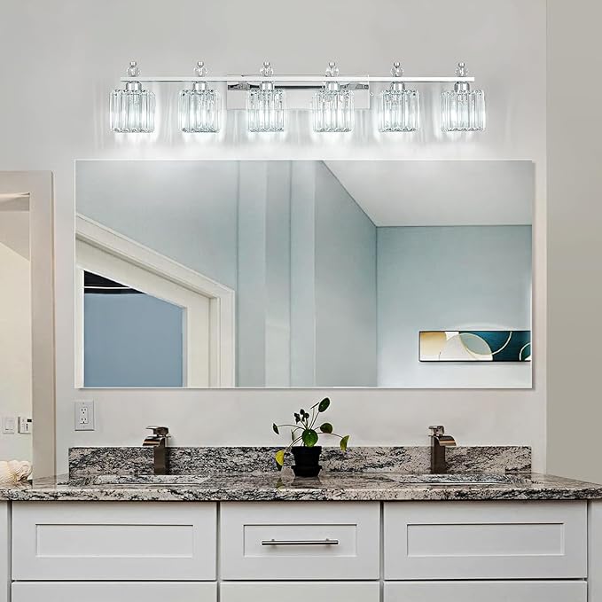 FDPBY Vanity Lights 6-Light Modern Crystal Vanity Light Chrome Bathroom Light - Image 3