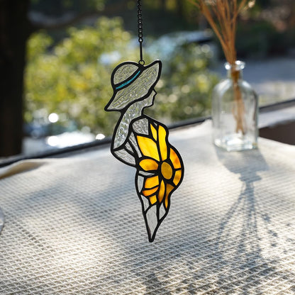 BOXCASA Sunflower Stained Glass Window Hanging Pregnancy Gift Suncatcher | Handcrafted Sunflower Stained Glass Suncatcher Gifts for Women First Time Mom Mom to Be Pregnancy Gift Window Hanging Decor
