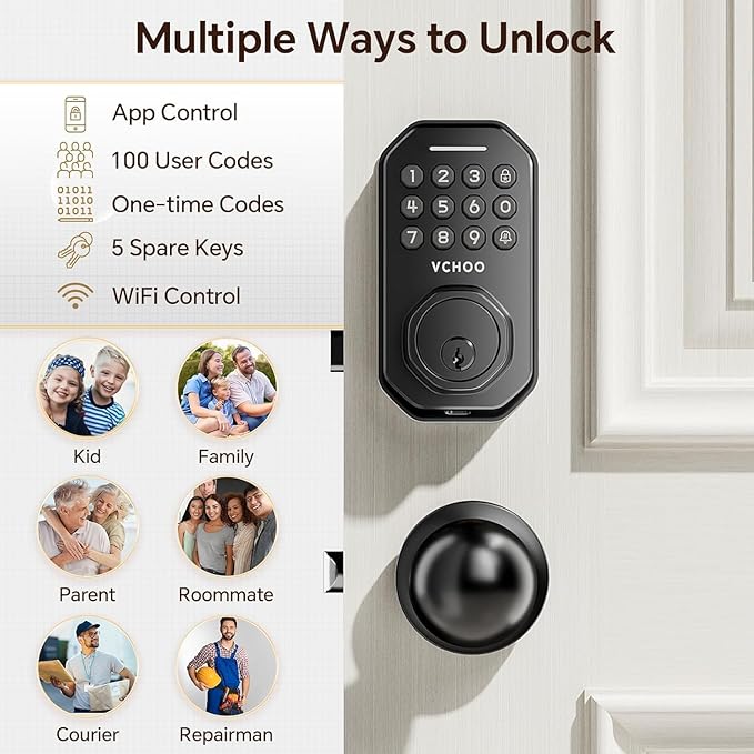 VCHOO Keyless Entry Door Lock Set WiFi Smart App Control Door Lock - Image 4