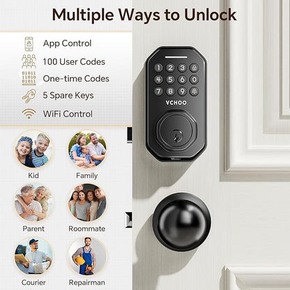 VCHOO Keyless Entry Door Lock Set WiFi Smart App Control Door Lock - Image 4