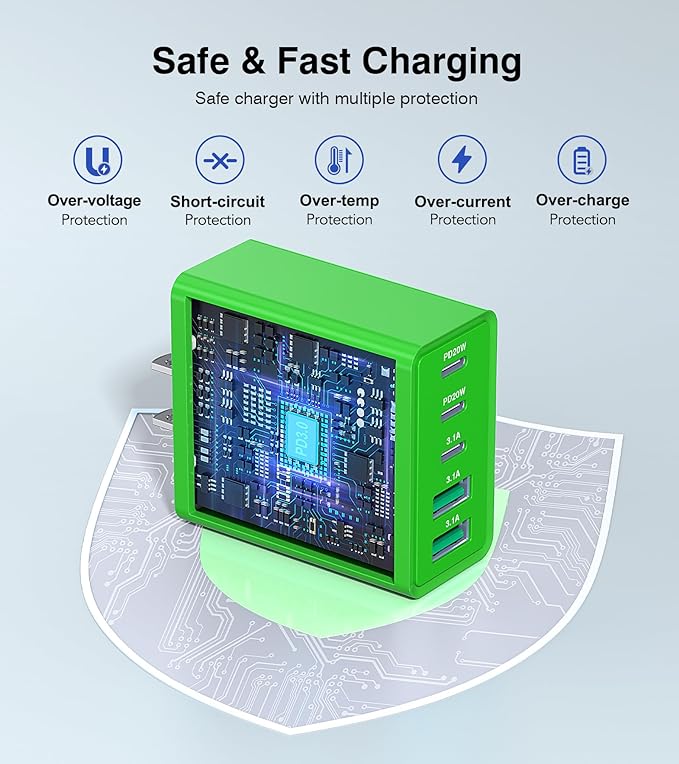 2 Pack 60W USB C Fast Charger Block, 5-Port Type C Wall Charger Brick, 2 USB A - Image 7