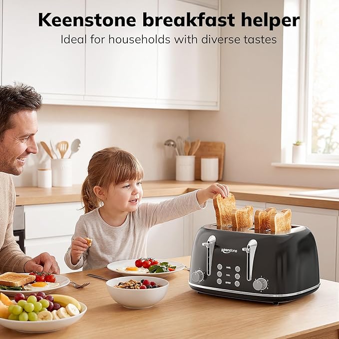 Keenstone Toaster 4 Slice, Retro Stainless Steel Wide Slot Toaster - Image 9