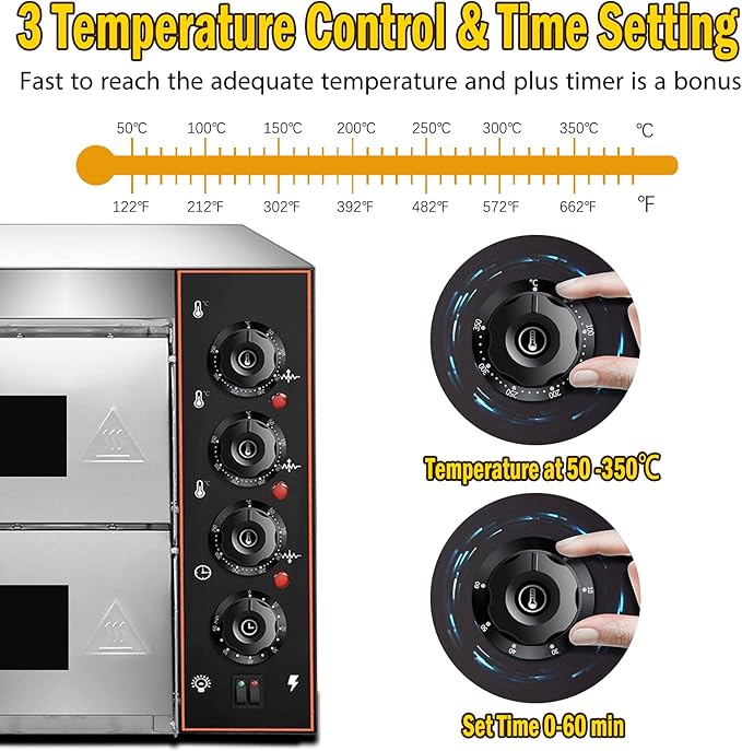 Shikha Commercial Pizza Oven 16 inch Pizza Double Deck 3000W 110V Electric Oven - Image 6