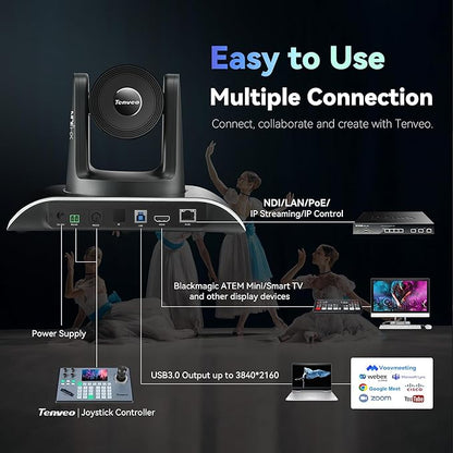 Tenveo 4K NDI PTZ Camera AI Humanoid & Face Auto-Tracking, HDMI/LAN/USB3.0 PoE - Image 7