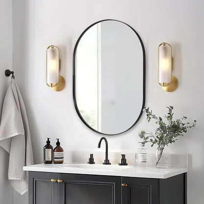 24x32'' Oval Mirror, Black Oval Mirror Pill-Shaped Design in Stainless Steel Metal Frame for Bathroom, Entryway, Living Room, Contemporary 1" Deep Wall Mount Vertical or Horizontal