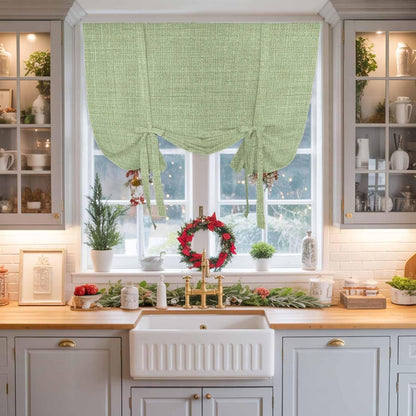 Vintage Sage Green Tie Up Curtains for Windows 54 Inch Length Balloon Curtains Kitchen Adjustable Balloon Window Shade Farmhouse Retro Beige Solid Color Tie Up Valance Bathroom Curtain Window 42"x54"