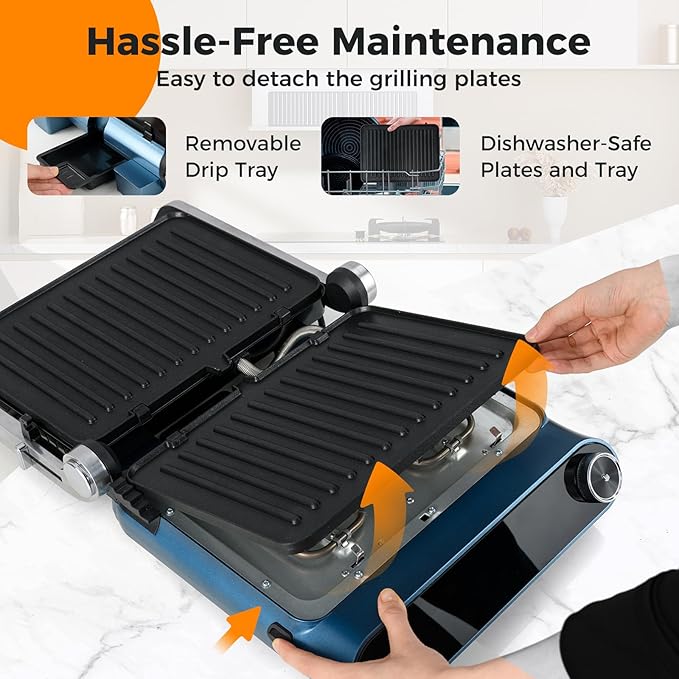 7-In-1 Sandwich Maker with LED Touch Panel & No-Stick Plates, Electric Panini - Image 7