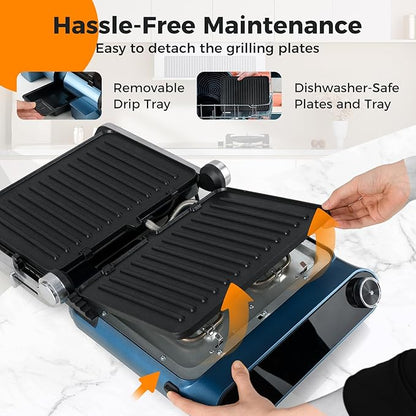 7-In-1 Sandwich Maker with LED Touch Panel & No-Stick Plates, Electric Panini - Image 7