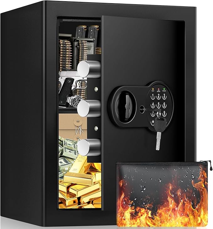 Safe Box with Fireproof Waterproof Bag, Home Safe with Keys & Pass Code & Wall by Mitlvge
