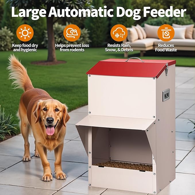 Automatic Dog Feeder Large Breed, 50 LB Capacity Outdoor Pet Food Dispenser - Image 3