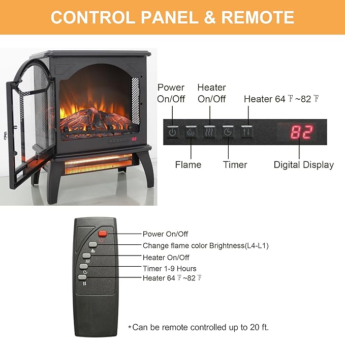 18" Electric Fireplace Stove, Freestanding Fireplaces Heater - Image 5