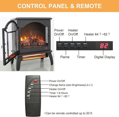 18" Electric Fireplace Stove, Freestanding Fireplaces Heater - Image 5