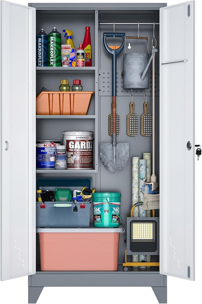 Metal Storage Cabinet with Locking Doors, Broom Closet/Freestanding Bathroom by OSEILLC