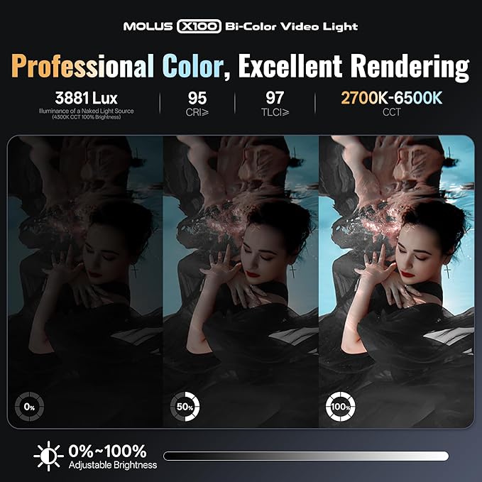 ZHIYUN MOLUS X100 Bi-Color Pro 100W Video Light V2 Upgraded Version - Image 5