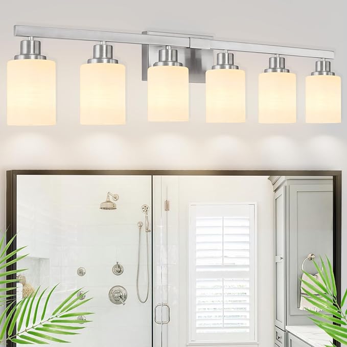 DIKAIDA 38" Bathroom Vanity Light, 6-Light Nickel Vanity Lights - Image 8